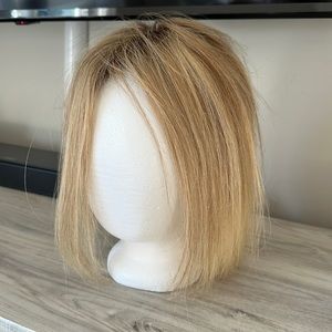 Human hair topper blonde with dark roots and highlights